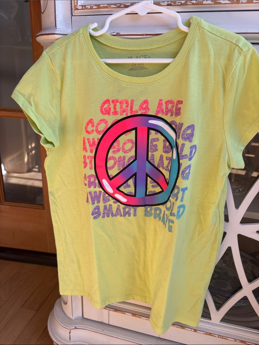 The Children's Place Lime Green Tee with Rainbow Peace Sign